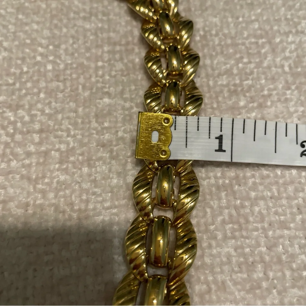 Vintage 80s Monet Gold Tone Triple Gold Plated Statement Necklace 18